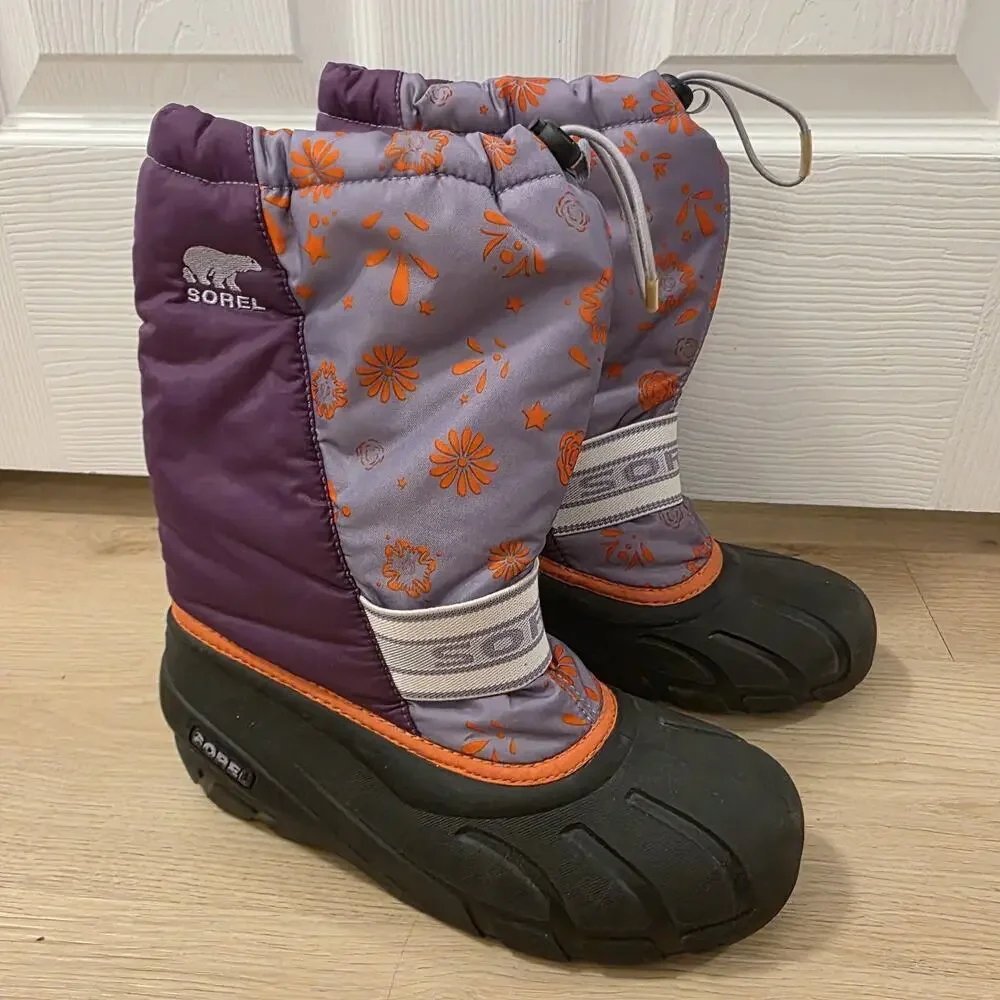 Sorel‎ Black Purple Floral Waterproof Wool Liner Outdoor Snow Boots Size 7